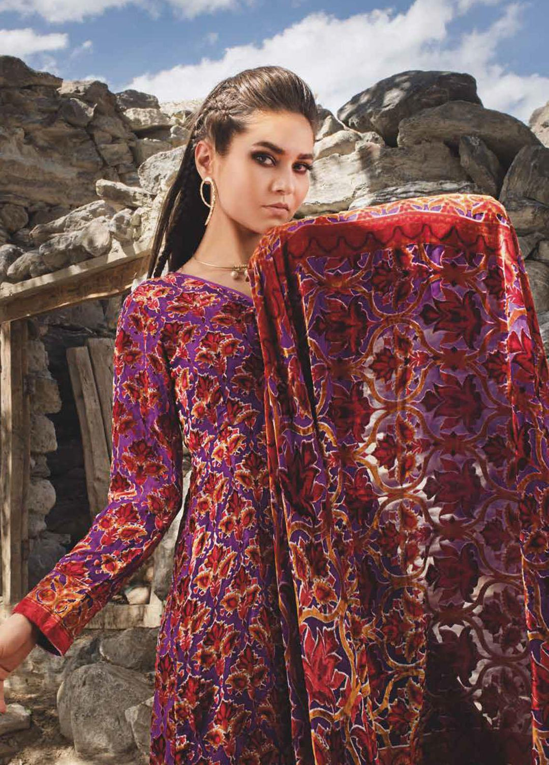 Gul Ahmed Printed Velvet Suits Unstitched 3 Piece GA21JL BVL-12012 A - Winter Collection