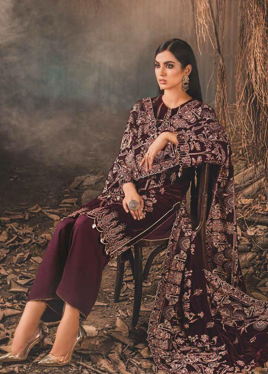 Gul Ahmed Embroidered Velvet Suits Unstitched 3 Piece GA21JL WV-12007 - Winter Collection