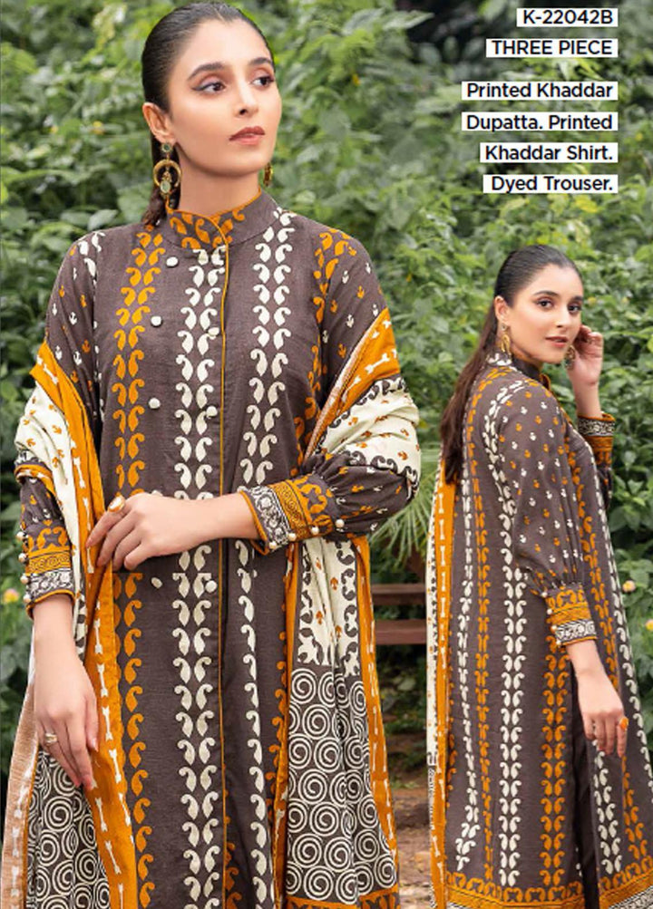 Gul Ahmed Printed Khaddar Suits Unstitched 3 Piece GA22W K-22042B - Winter Collection