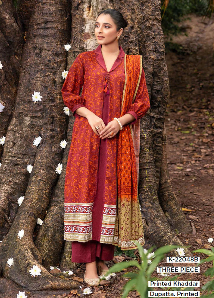 Gul Ahmed Printed Khaddar Suits Unstitched 3 Piece GA22W K-22048B - Winter Collection