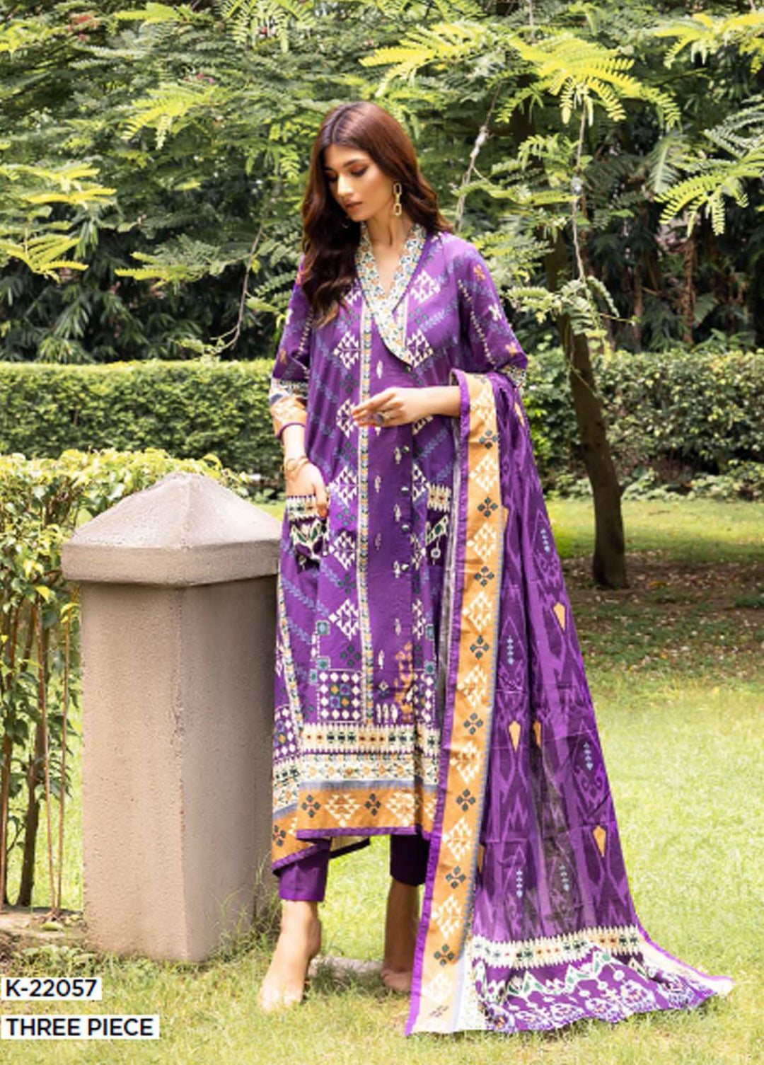 Gul Ahmed Printed Khaddar Suits Unstitched 3 Piece GA22W K-22057 - Winter Collection
