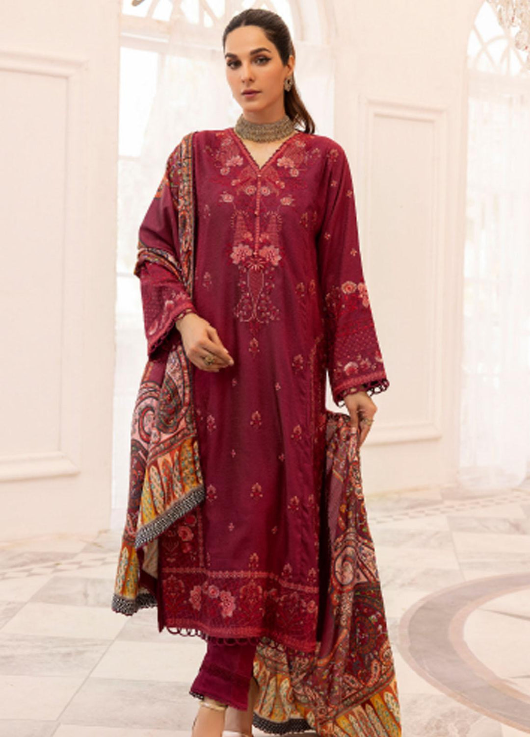 Gul Ahmed Embroidered Zari Suits Unstitched 3 Piece GA23WB AP 32014 - Winter Collection