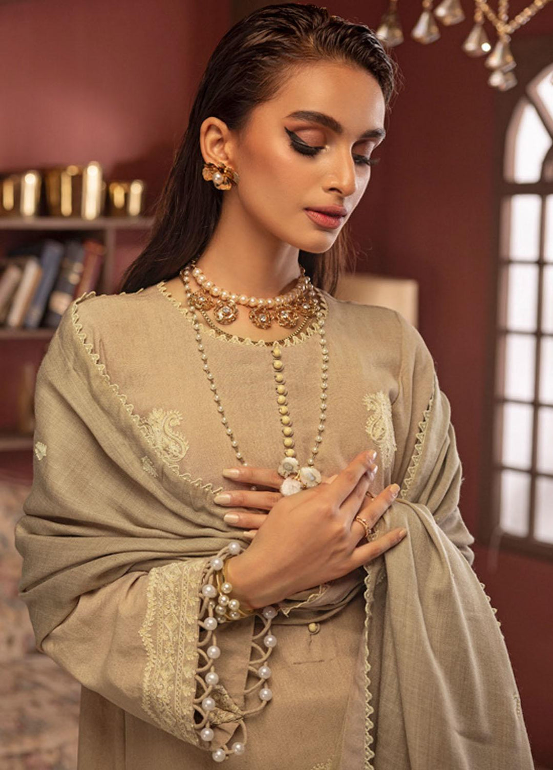 Gul Ahmed Embroidered Pashmina Suits Unstitched 3 Piece GA23WB AP 32057 - Winter Collection