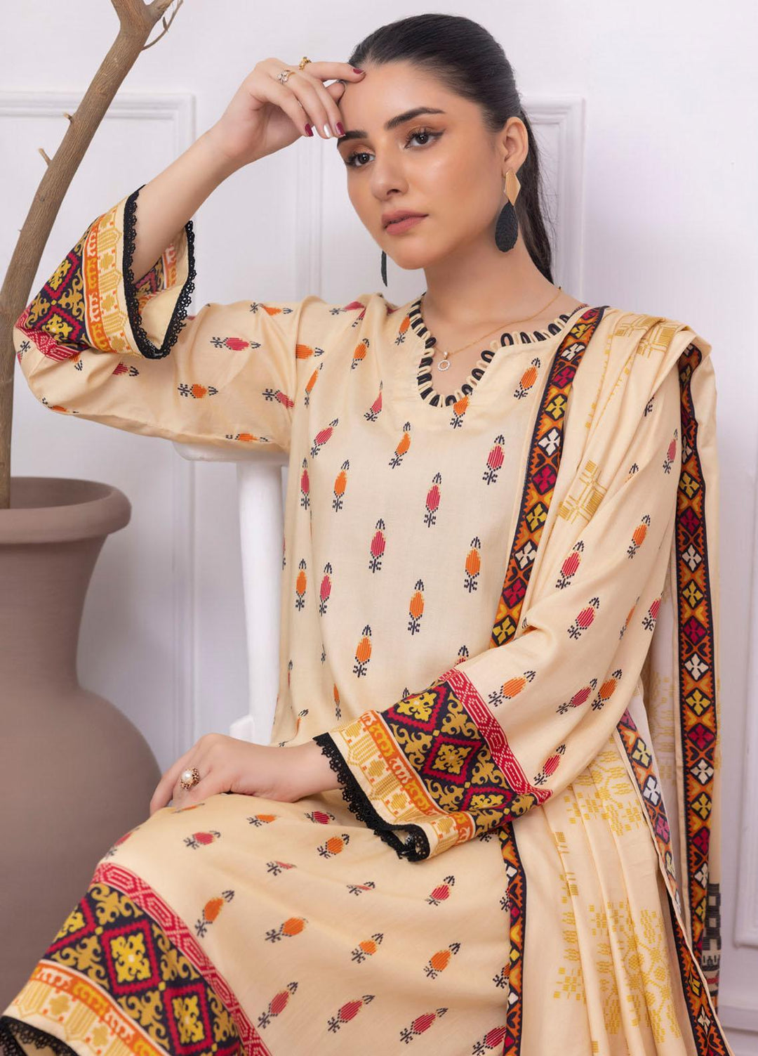 Gul Ahmed Embroidered Linen Suits Unstitched 3 Piece GA23WB WNS 32228 A - Winter Collection