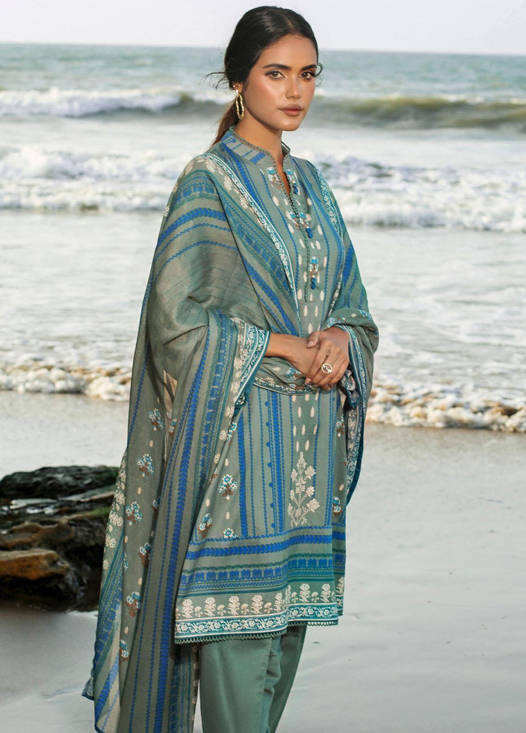 Gul Ahmed Printed Corduroy Suits Unstitched 3 Piece GA23WC CD 32001B - Winter Collection