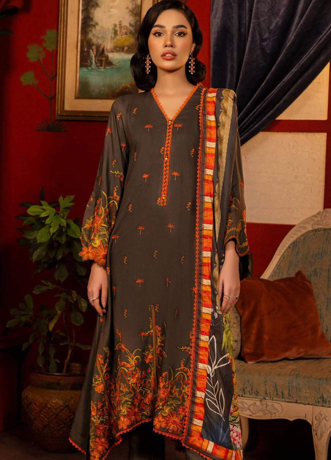Gul Ahmed Embroidered Linen Suits Unstitched 3 Piece GA23WC LT 32005 - Winter Collection