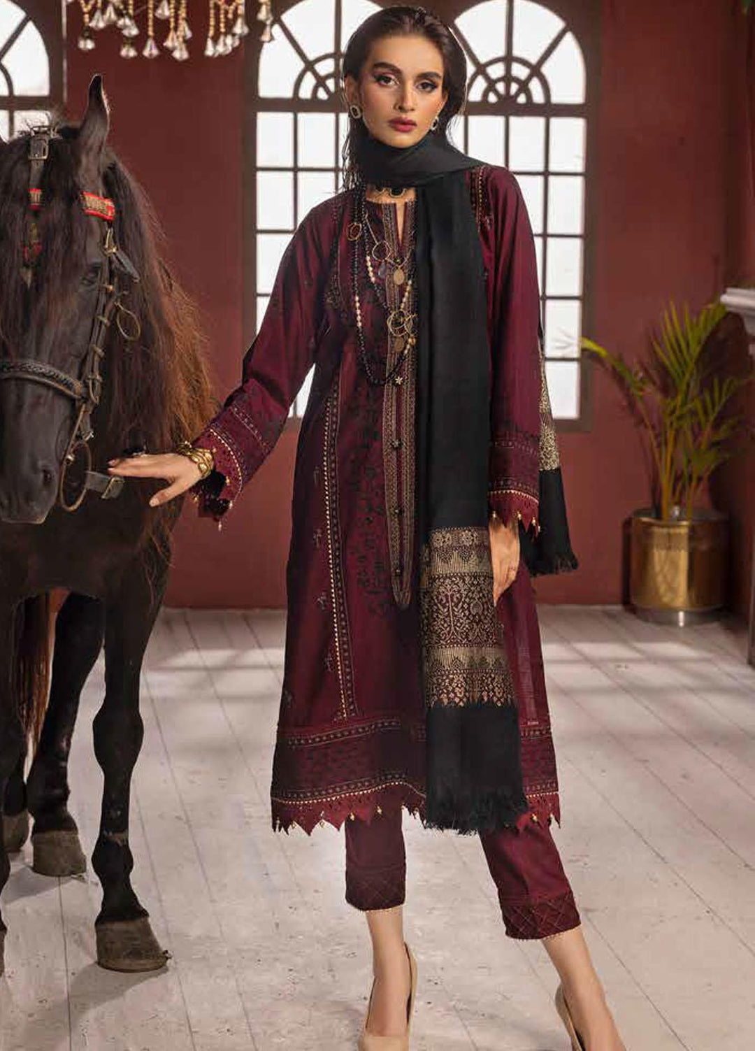 Gul Ahmed Embroidered Khaddar Suits Unstitched 3 Piece GA23WL AP-32085 - Winter Collection