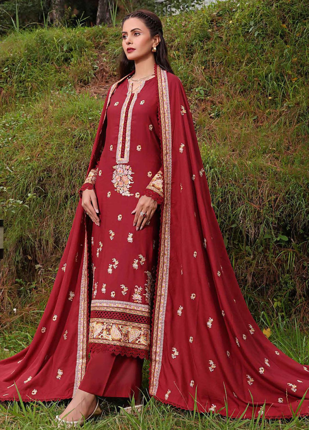 Gul Ahmed Embroidered Linen Suits Unstitched 3 Piece GA23WL LT-32012 - Winter Collection