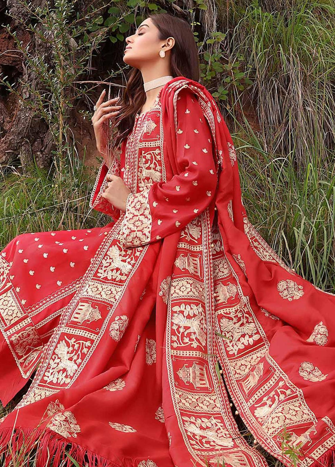 Gul Ahmed Embroidered Raw Silk Suits Unstitched 3 Piece GA23WL RW-32001 - Winter Collection