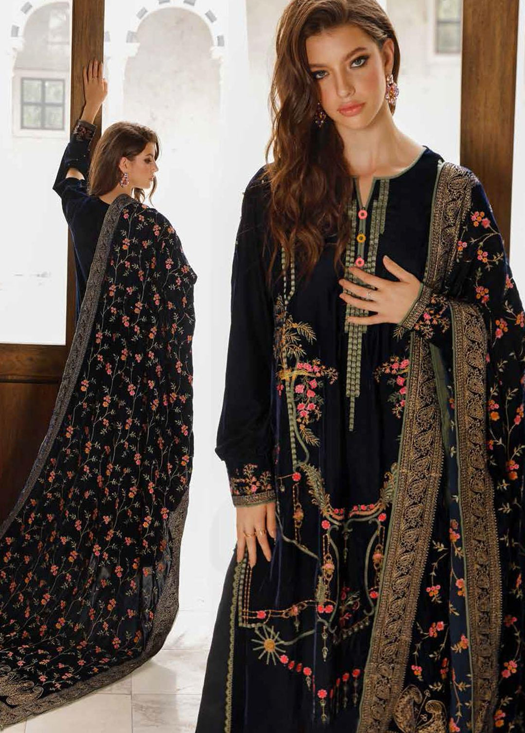 Gul Ahmed Embroidered Velvet Suits Unstitched 3 Piece GA22UW WV-22006 - Winter Collection