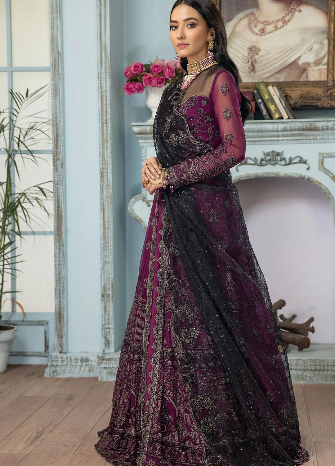 Gul Meera by House of Nawab Embroidered Chiffon Suits Unstitched 3 Piece HON21GM 05 KHURMI - Luxury Formals Collection