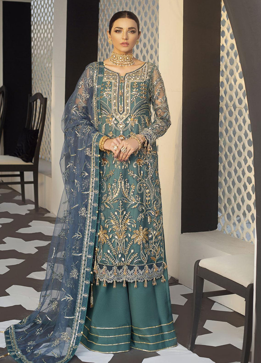 Gulaal Embroidered Net Suits Unstitched 3 Piece GL21E D-04 ARIA - Luxury Collection