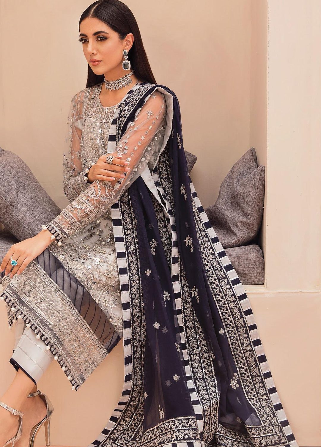 Gulaal Embroidered Net Suits Unstitched 3 Piece GL22LF 02 Aarah - Luxury Formals Collection