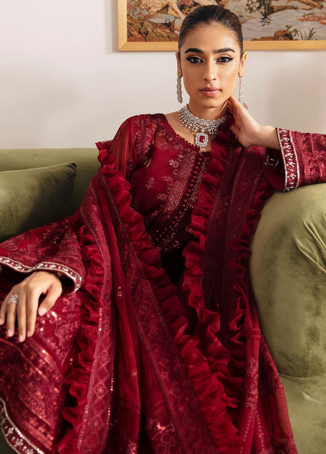 Gulaal Embroidered Chiffon Suits Unstitched 4 Piece GL23ELC GL-EC-23V1-02 RUBY - Luxury Collection