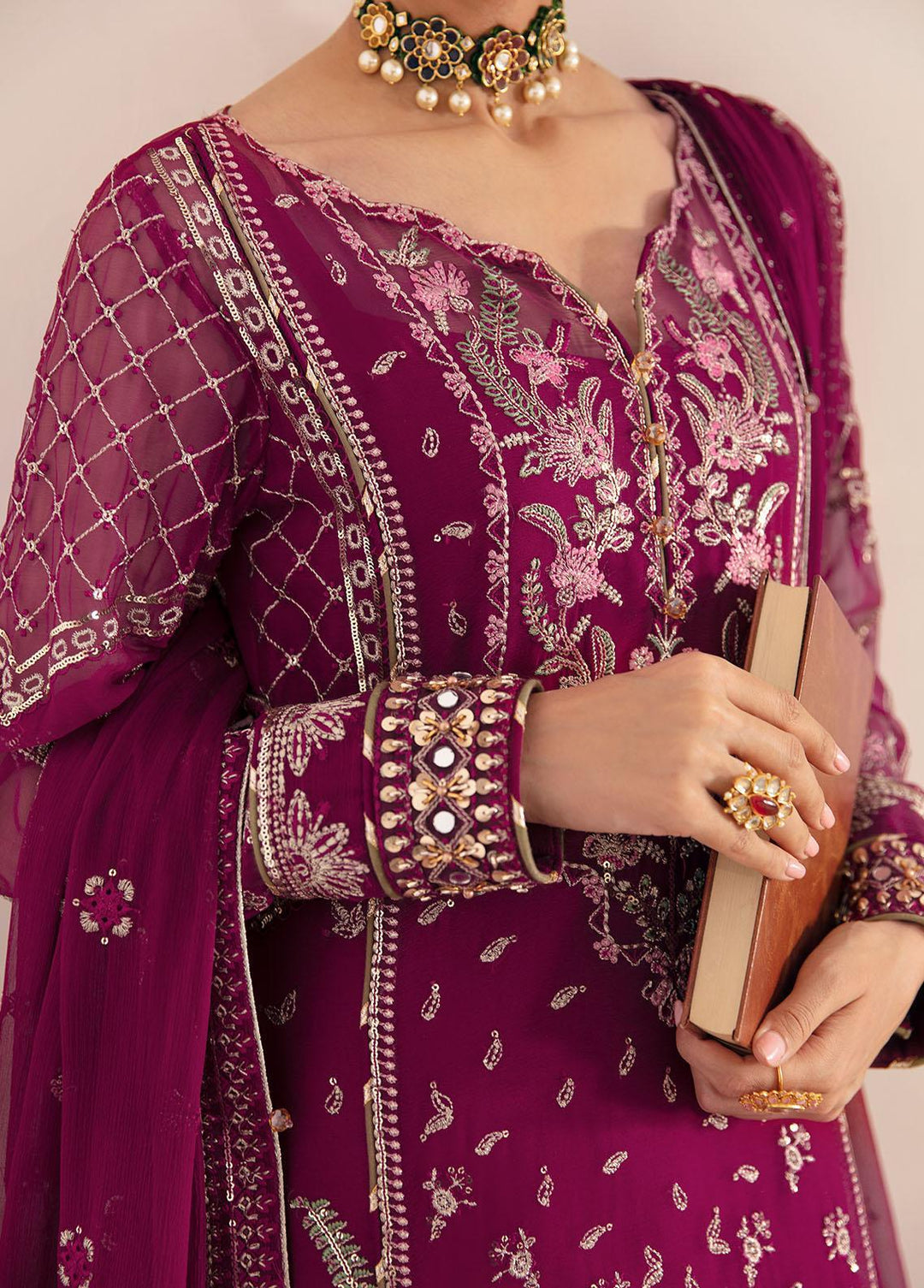 Gulaal Embroidered Chiffon Suits Unstitched 4 Piece GL23ELC GL-EC-23V1-04 ROHEEN - Luxury Collection