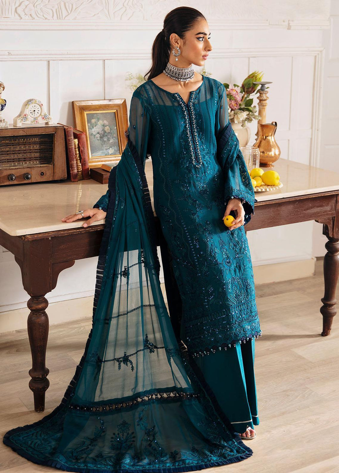 Gulaal Embroidered Chiffon Suits Unstitched 4 Piece GL23ELC GL-EC-23V1-08 MARLEEN - Luxury Collection