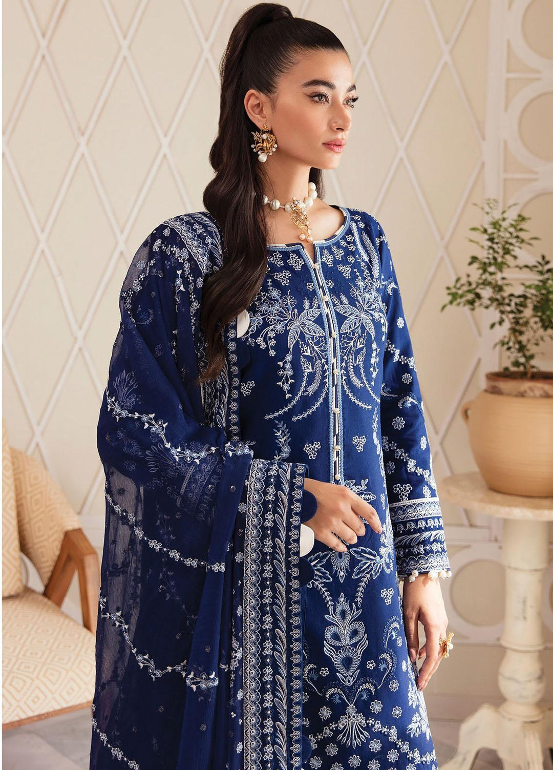 Gulaal Embroidered Lawn Suits Unstitched 3 Piece GL23LL-V2 D-01 Zamayal - Luxury Collection