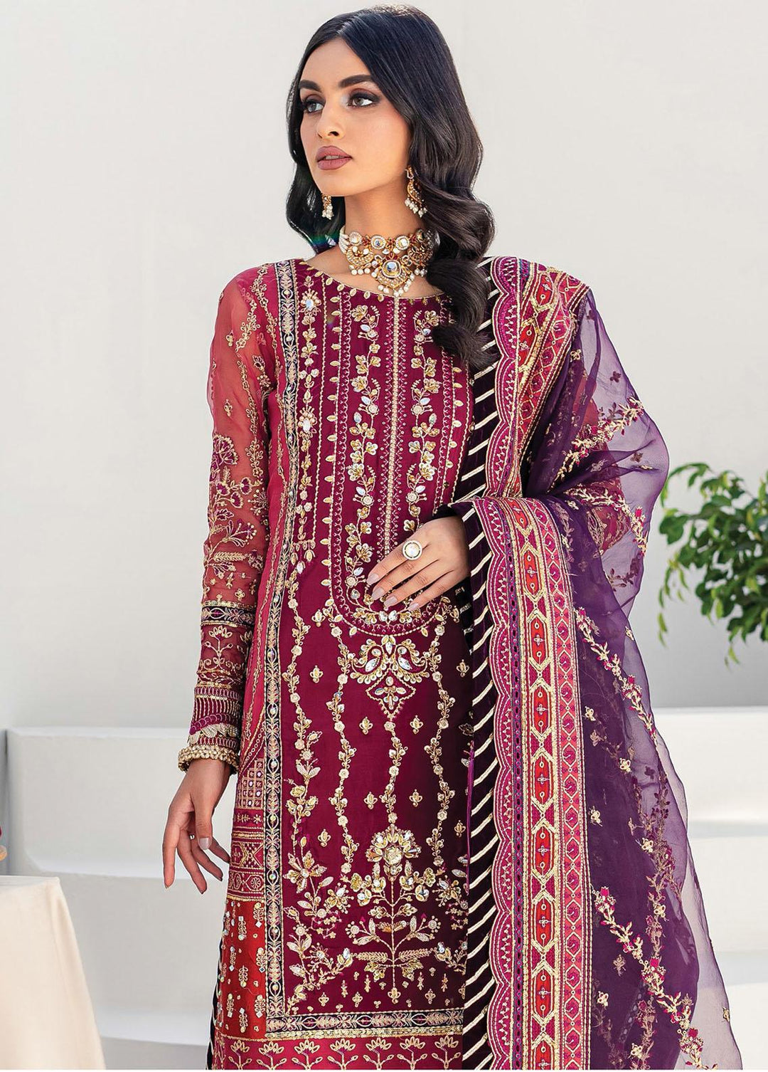 Gulaal Embroidered Organza Suits Unstitched 3 Piece GL22WD 08 Rangoli - Wedding Collection