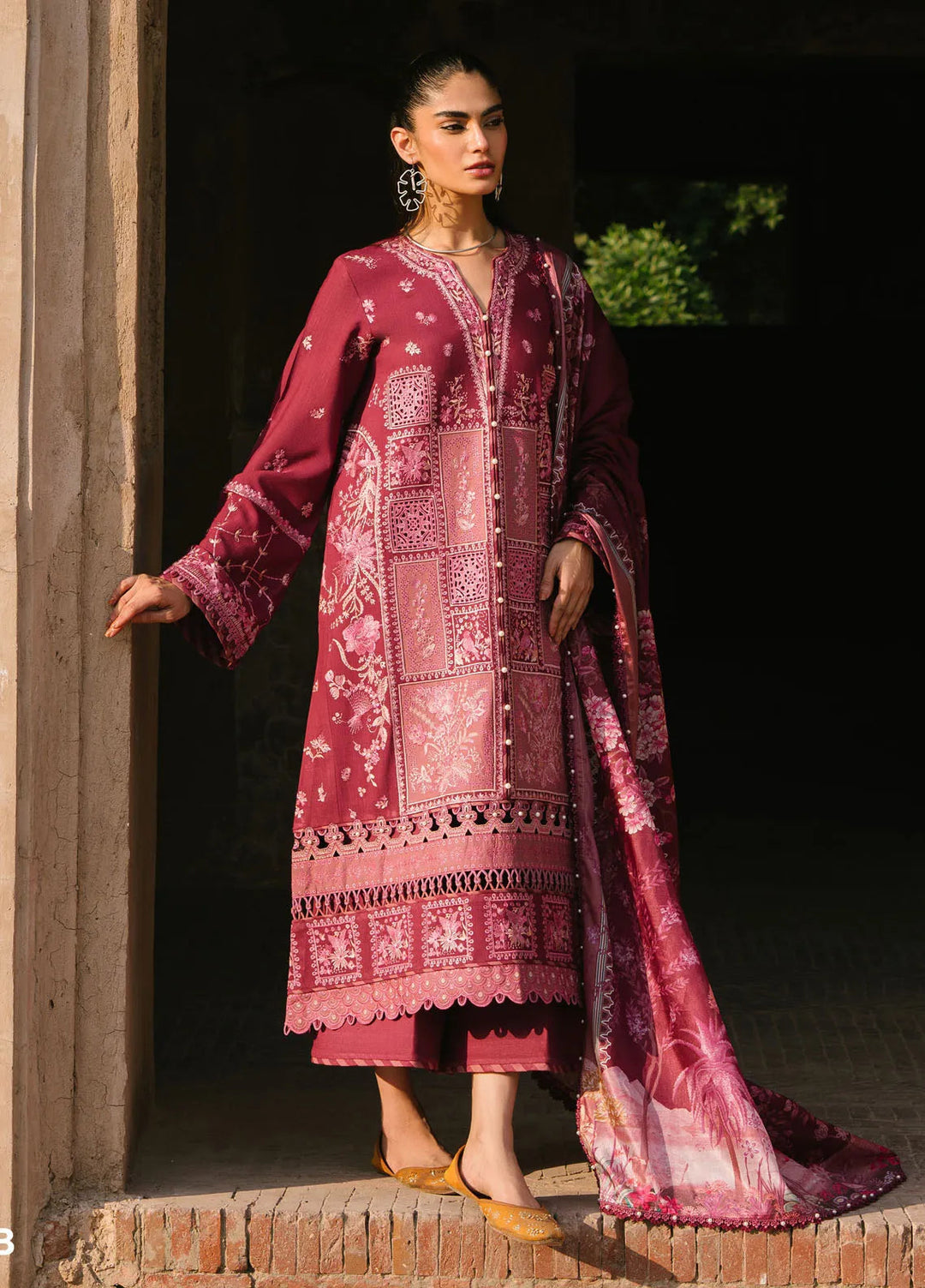 Gulabi Baagh by Bin Ilyas Embroidered Karandi Suit Unstitched 3 Piece BI24GB 153-B - Winter Collection