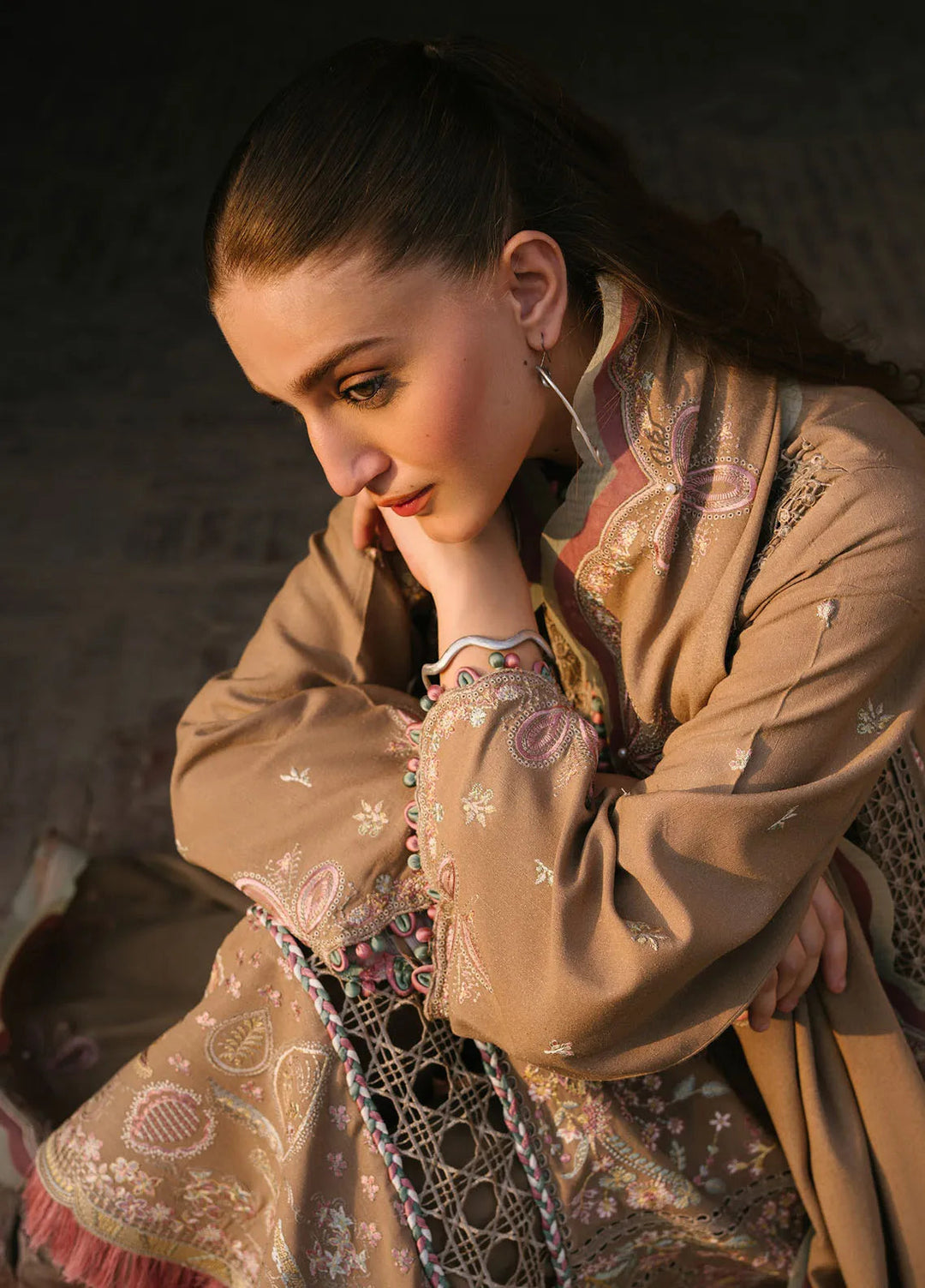 Gulabi Baagh by Bin Ilyas Embroidered Karandi Suit Unstitched 3 Piece BI24GB 154-A - Winter Collection