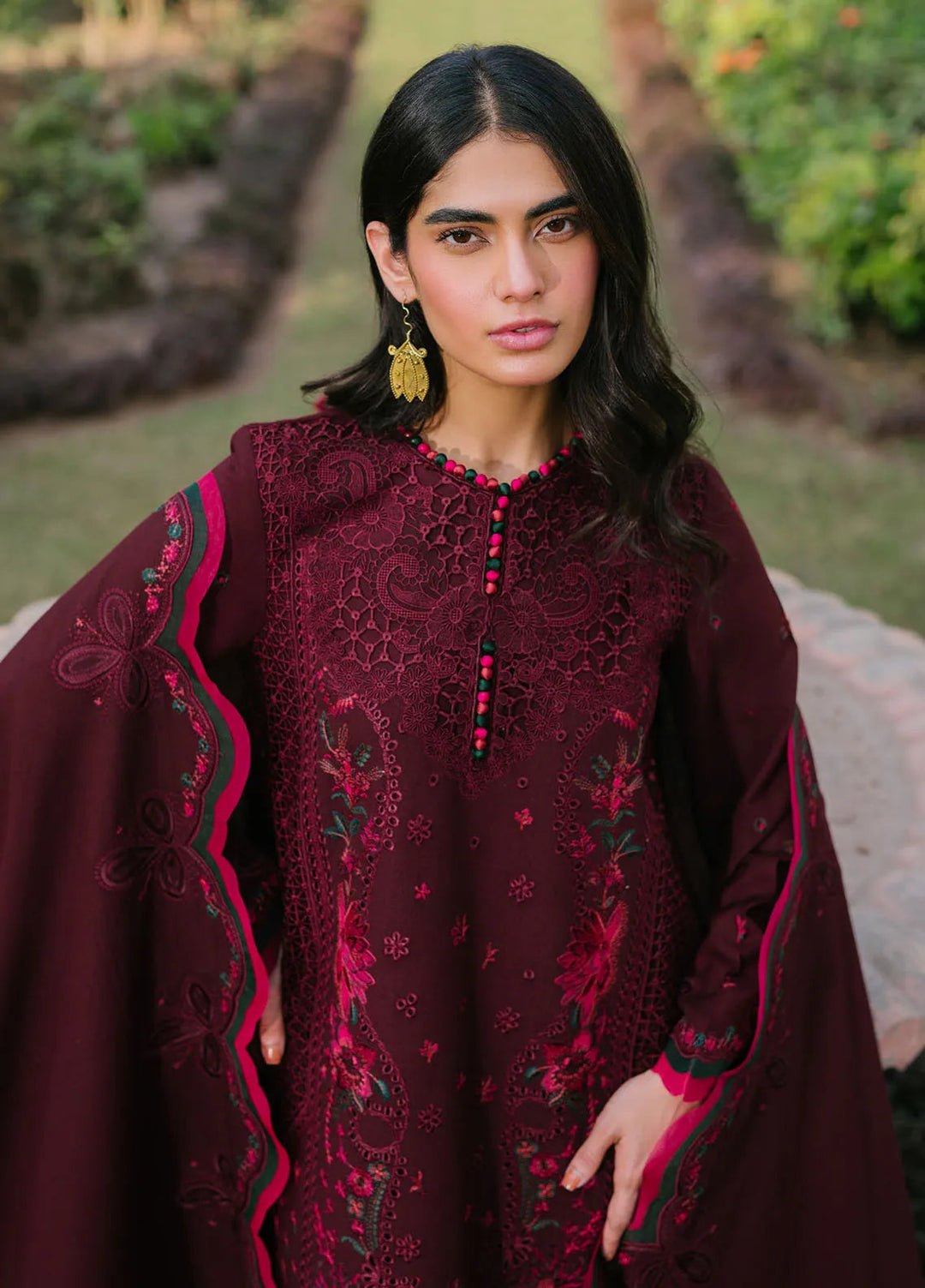 Gulabi Baagh by Bin Ilyas Embroidered Karandi Suit Unstitched 3 Piece BI24GB 154-B - Winter Collection