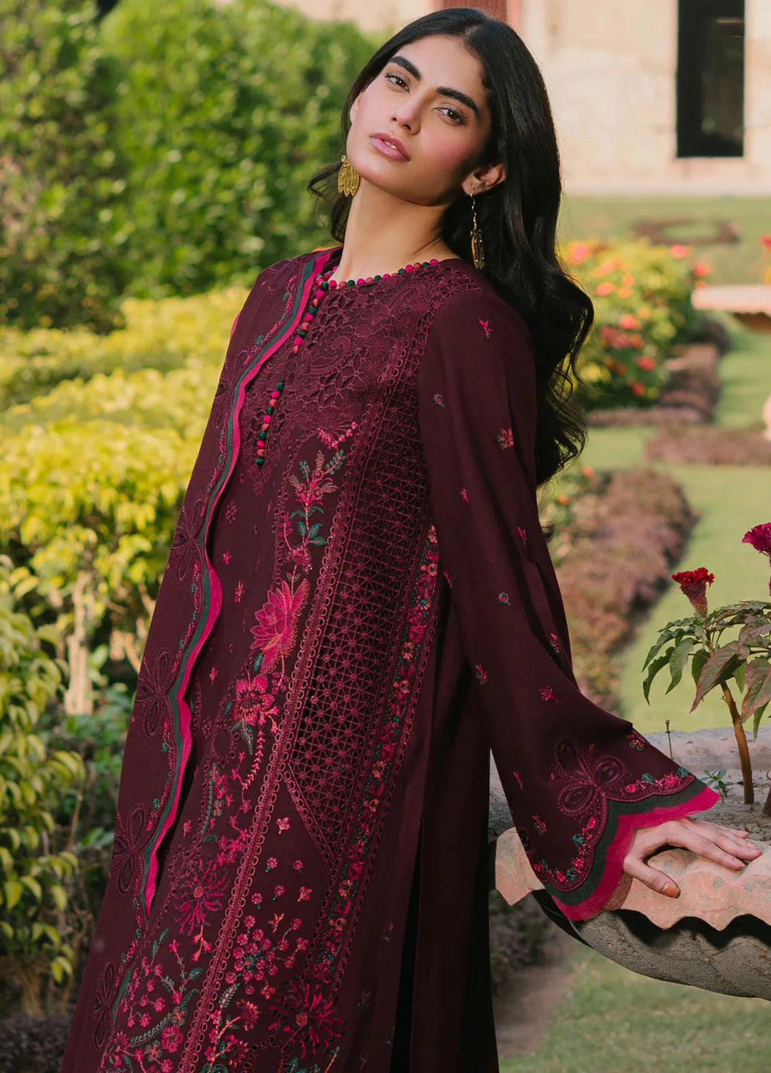 Gulabi Baagh by Bin Ilyas Embroidered Karandi Suit Unstitched 3 Piece BI24GB 154-B - Winter Collection