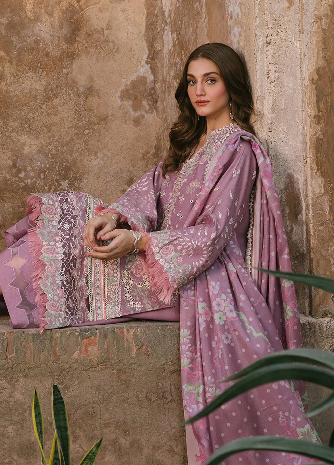 Gulabi Baagh by Bin Ilyas Embroidered Karandi Suit Unstitched 3 Piece BI24GB 155-A - Winter Collection