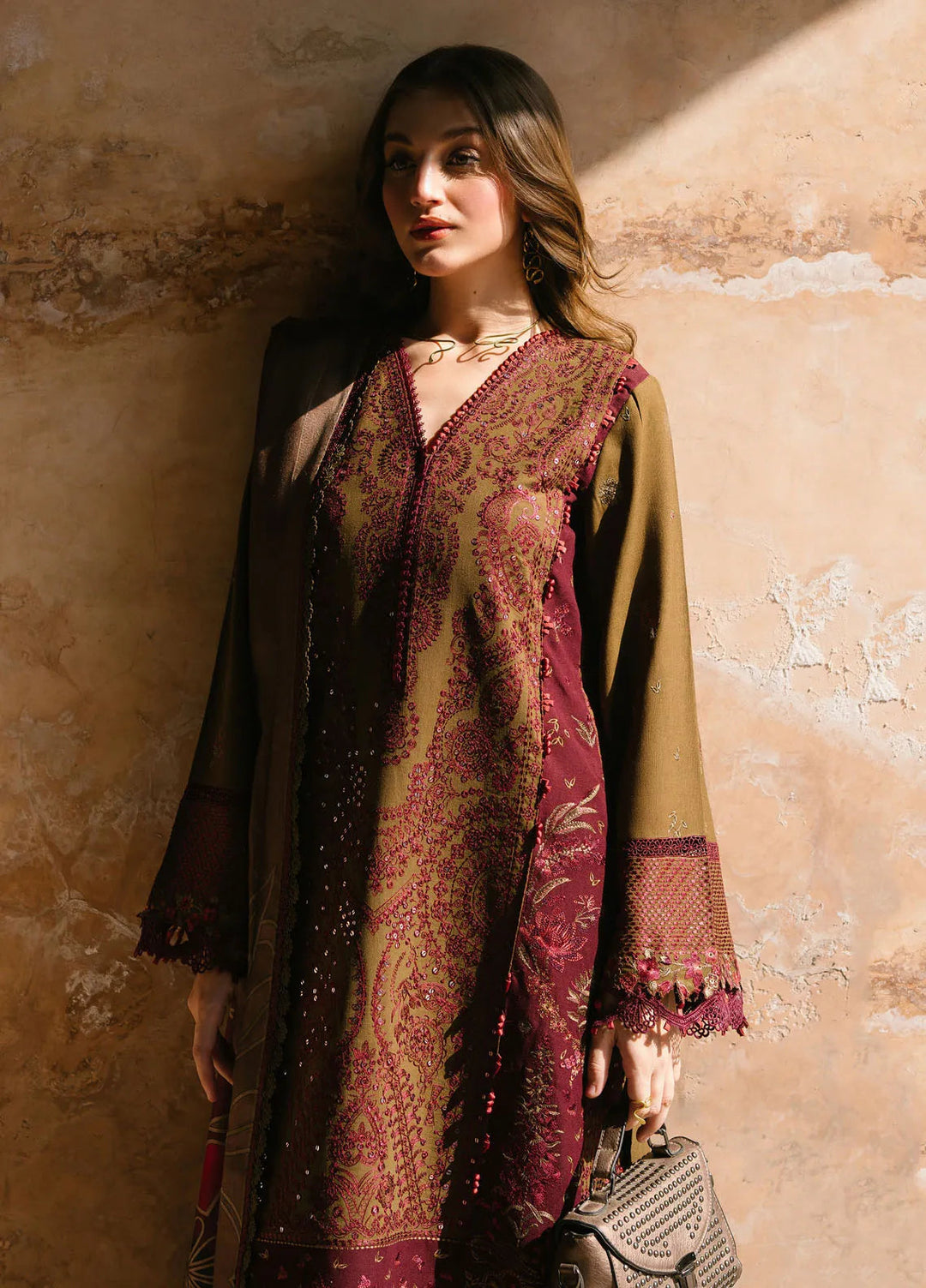 Gulabi Baagh by Bin Ilyas Embroidered Karandi Suit Unstitched 3 Piece BI24GB 156-A - Winter Collection