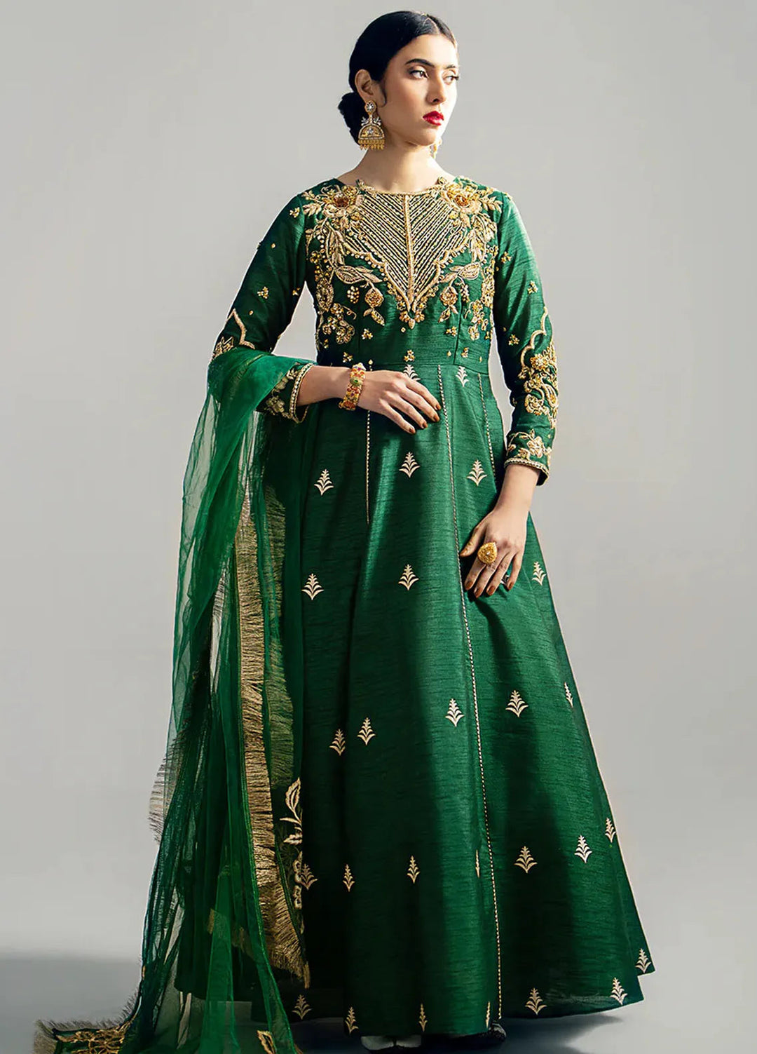Gulbano By Grandeur Luxury Pret Embroidered Raw silk 3 Piece Suit Jade