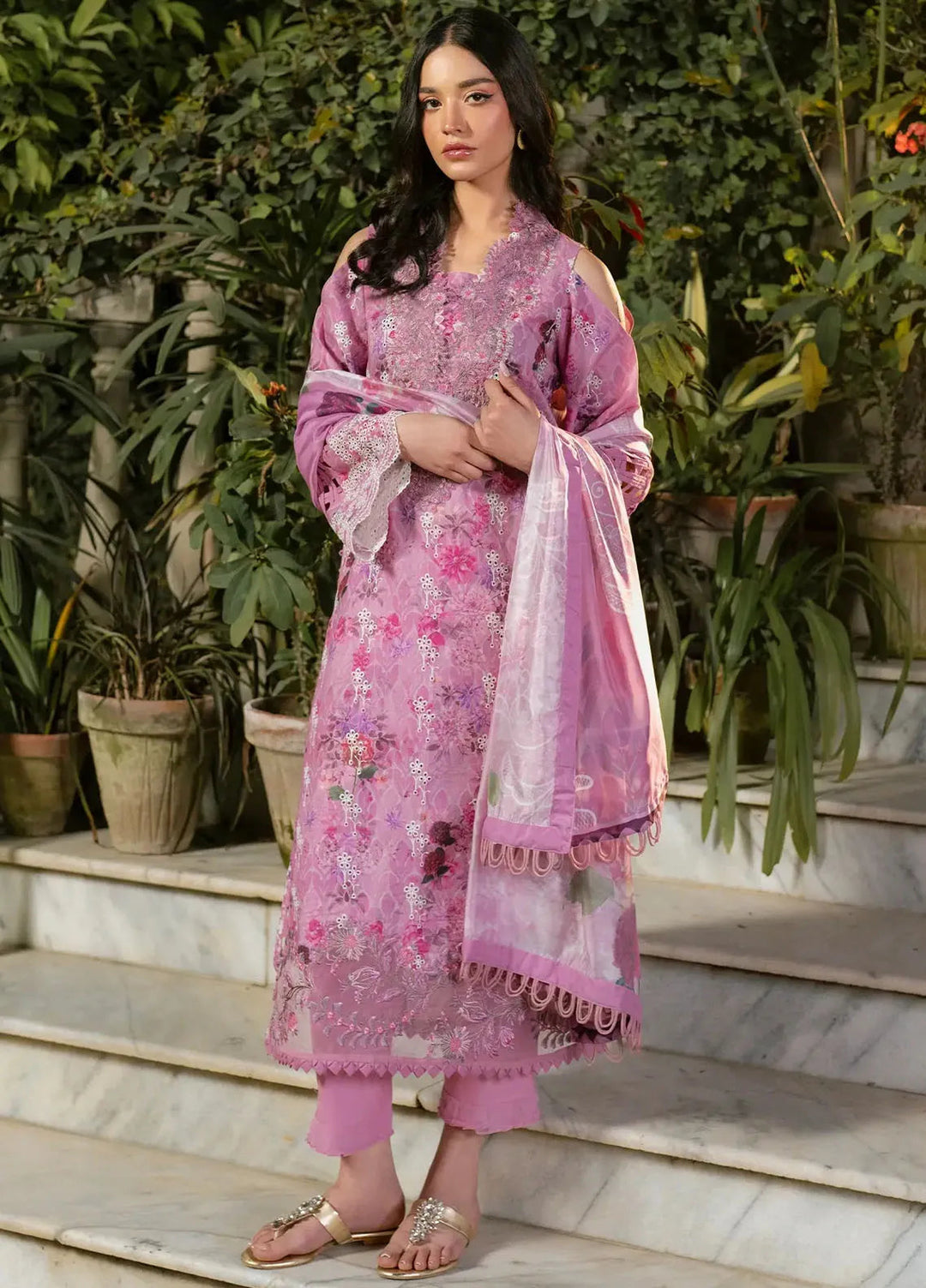 Gulkari by Asifa and Nabeel Chikankari Lawn Suit Unstitched 3 Piece AN25G GKL-10 Dawn Petals - Summer Collection