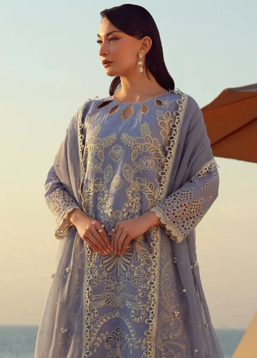 Gulmina Embroidered Lawn Suit Unstitched 3 Piece GLM25US Periwinkle - Summer Collection