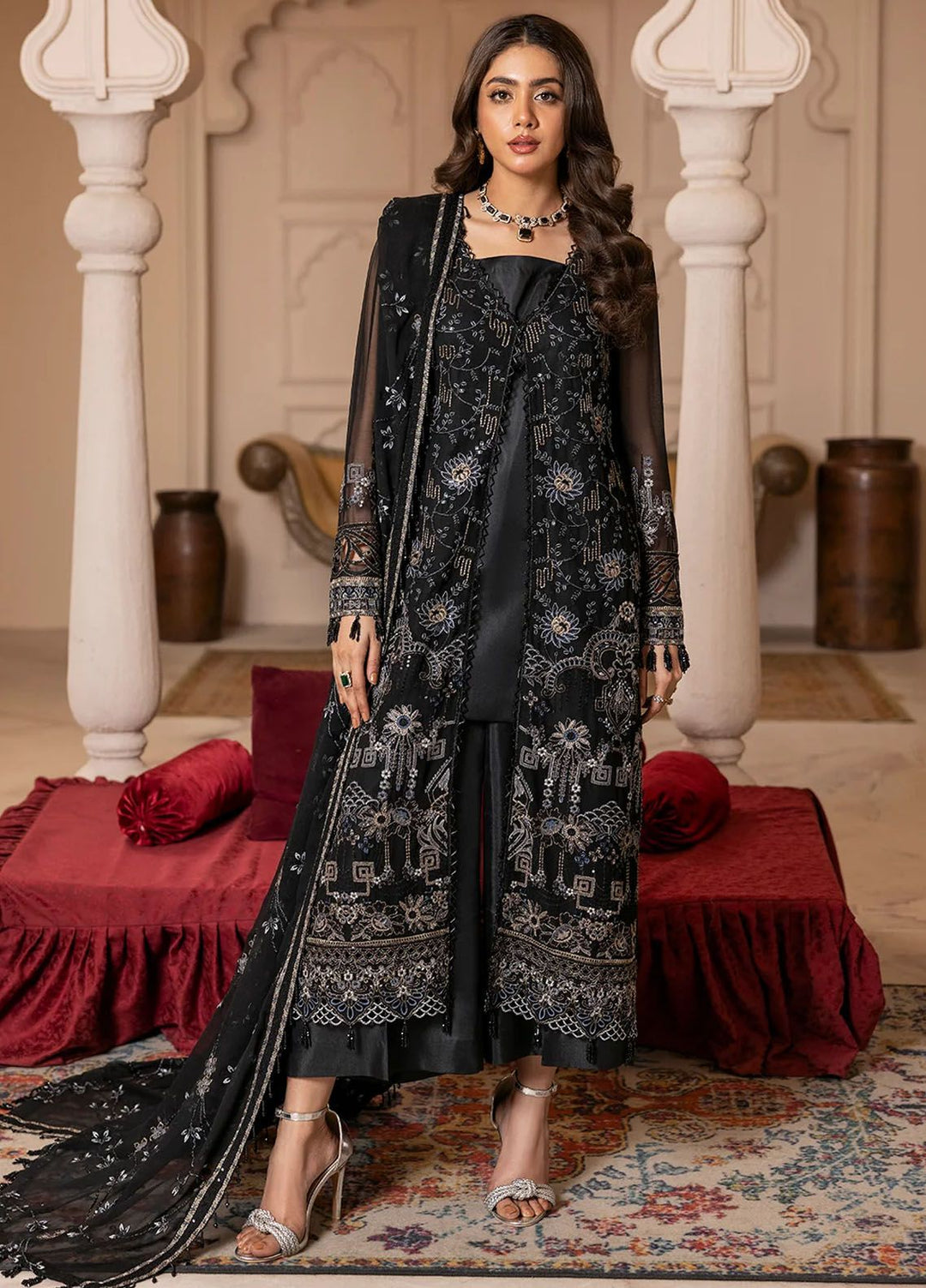 Gulmira By House Of Nawab Embroidered Chiffon Suits Unstitched 3 Piece HON24G4 D-01 Zaira - Luxury Collection