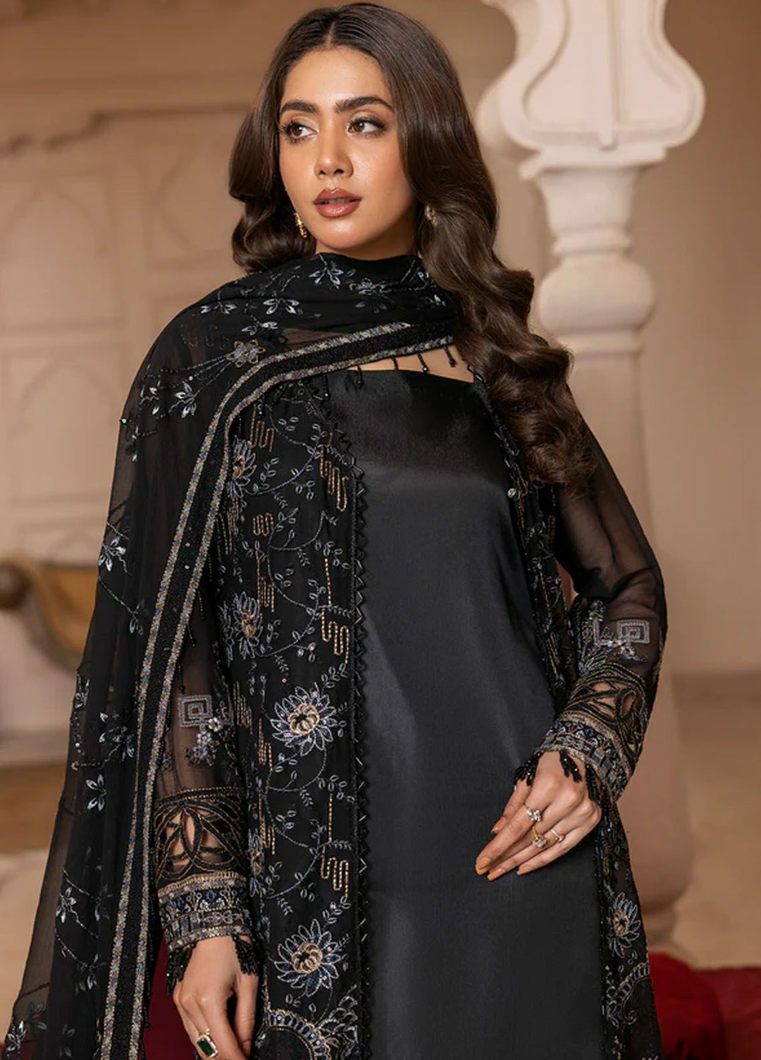 Gulmira By House Of Nawab Embroidered Chiffon Suits Unstitched 3 Piece HON24G4 D-01 Zaira - Luxury Collection