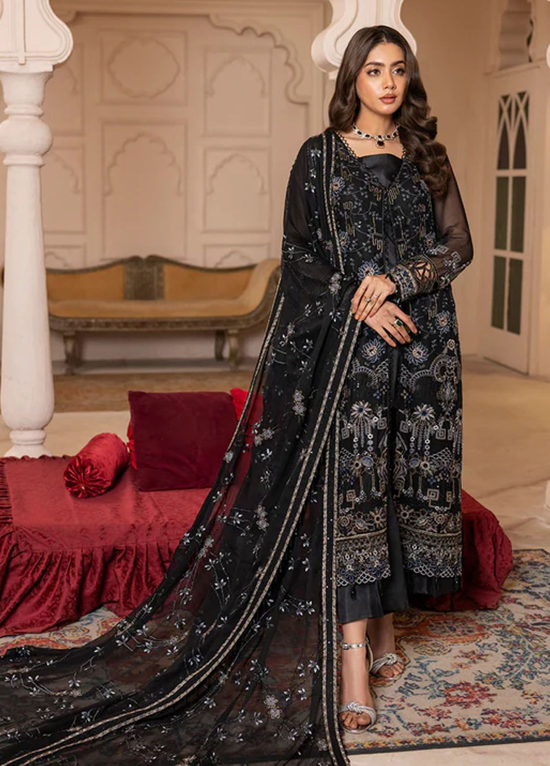 Gulmira By House Of Nawab Embroidered Chiffon Suits Unstitched 3 Piece HON24G4 D-01 Zaira - Luxury Collection