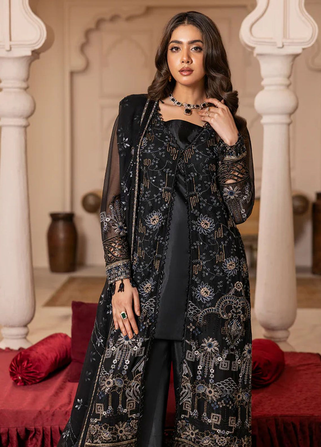 Gulmira By House Of Nawab Embroidered Chiffon Suits Unstitched 3 Piece HON24G4 D-01 Zaira - Luxury Collection