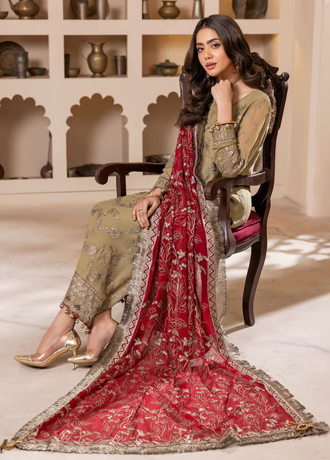 Gulmira By House Of Nawab Embroidered Chiffon Suits Unstitched 3 Piece HON24G4 D-04 Zeba - Luxury Collection