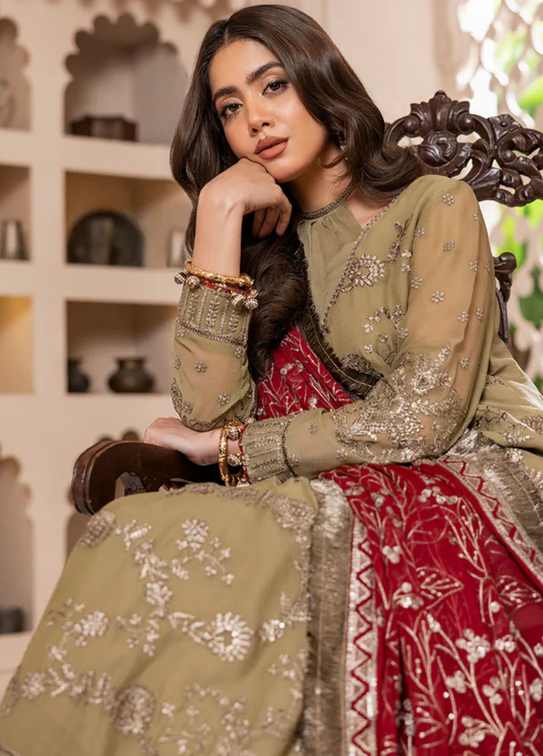 Gulmira By House Of Nawab Embroidered Chiffon Suits Unstitched 3 Piece HON24G4 D-04 Zeba - Luxury Collection