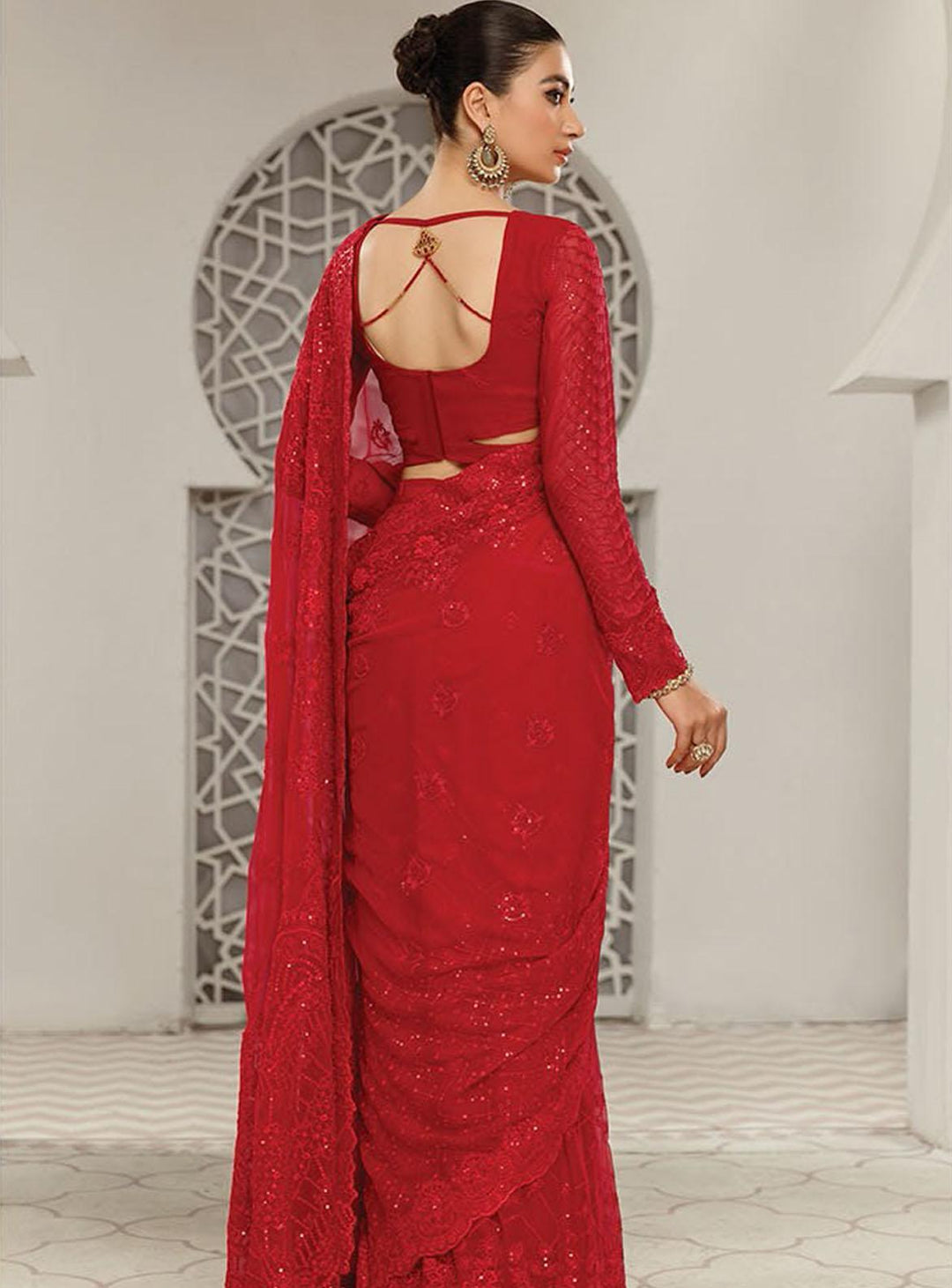 Gulmira By House of Nawab Embroidered Chiffon  Unstitched Saree HON22-G2 10 Roosh - Luxury Collection