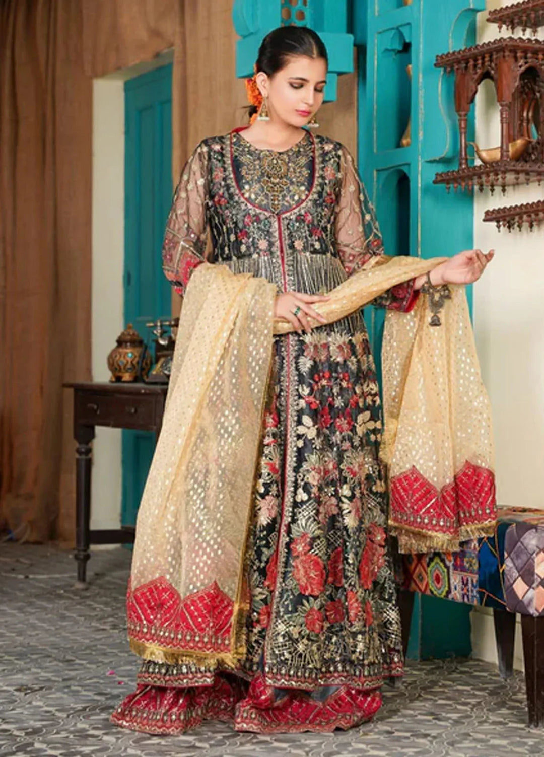 Gulnoor Pret Embroidered Bareeze Net 3 Piece Suit Dilara