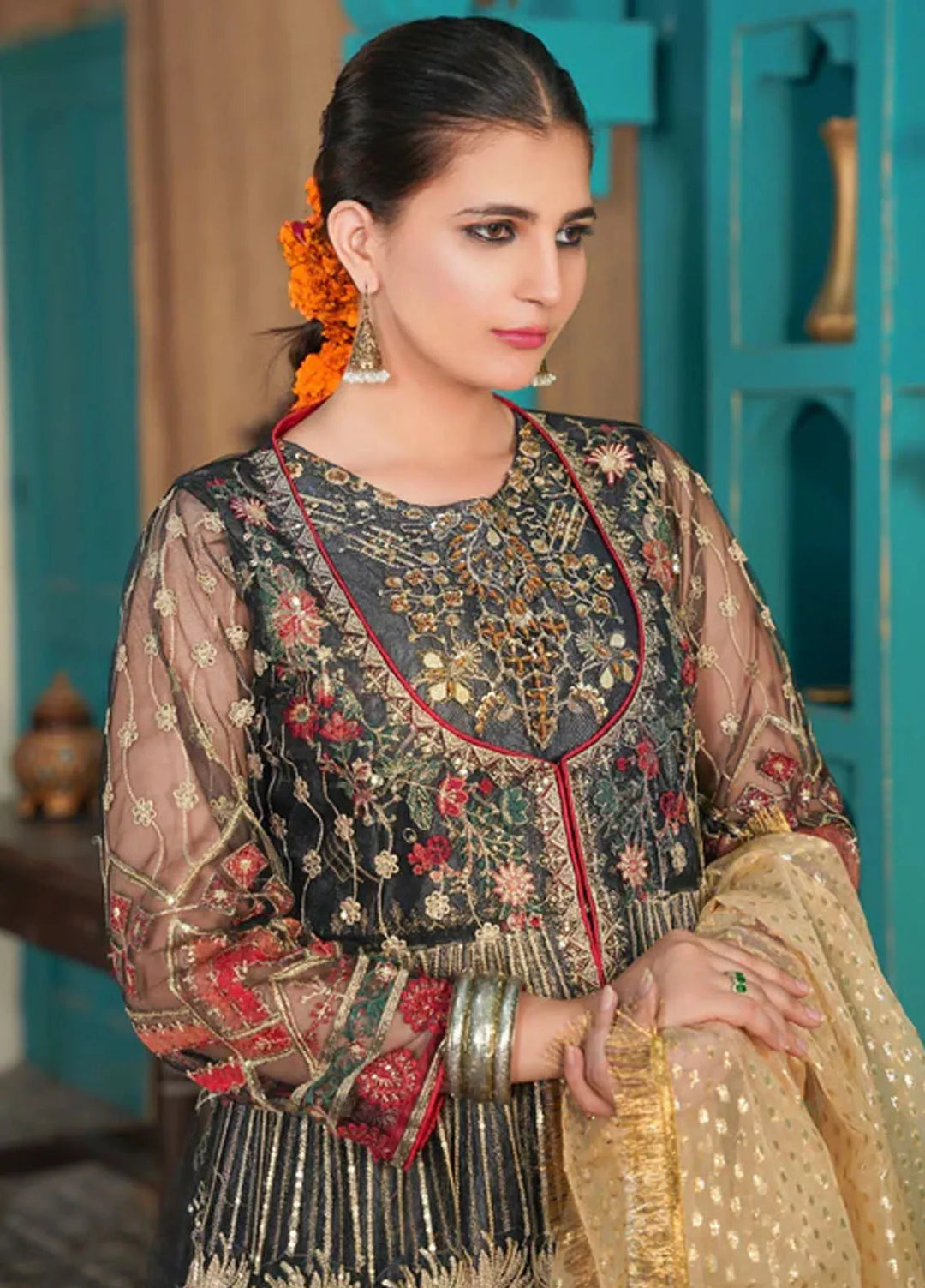 Gulnoor Pret Embroidered Bareeze Net 3 Piece Suit Dilara