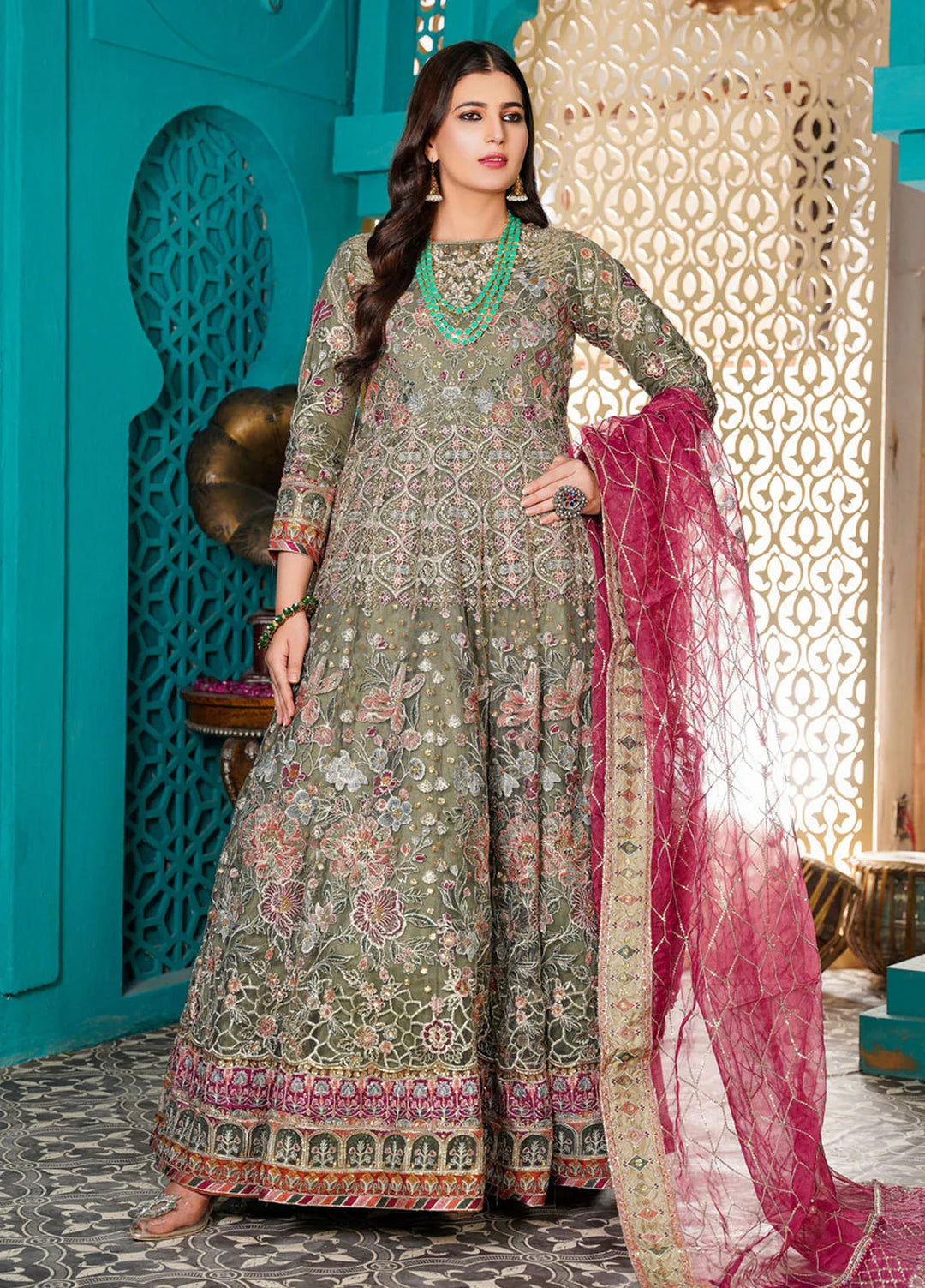 Gulnoor Pret Embroidered Bareeze Net 3 Piece Suit Gulkari
