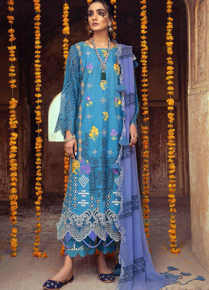 Gulzar By Charizma Embroidered Lawn Suits Unstitched 3 Piece CRZ21G 05 Blue Casa - Summer Collection