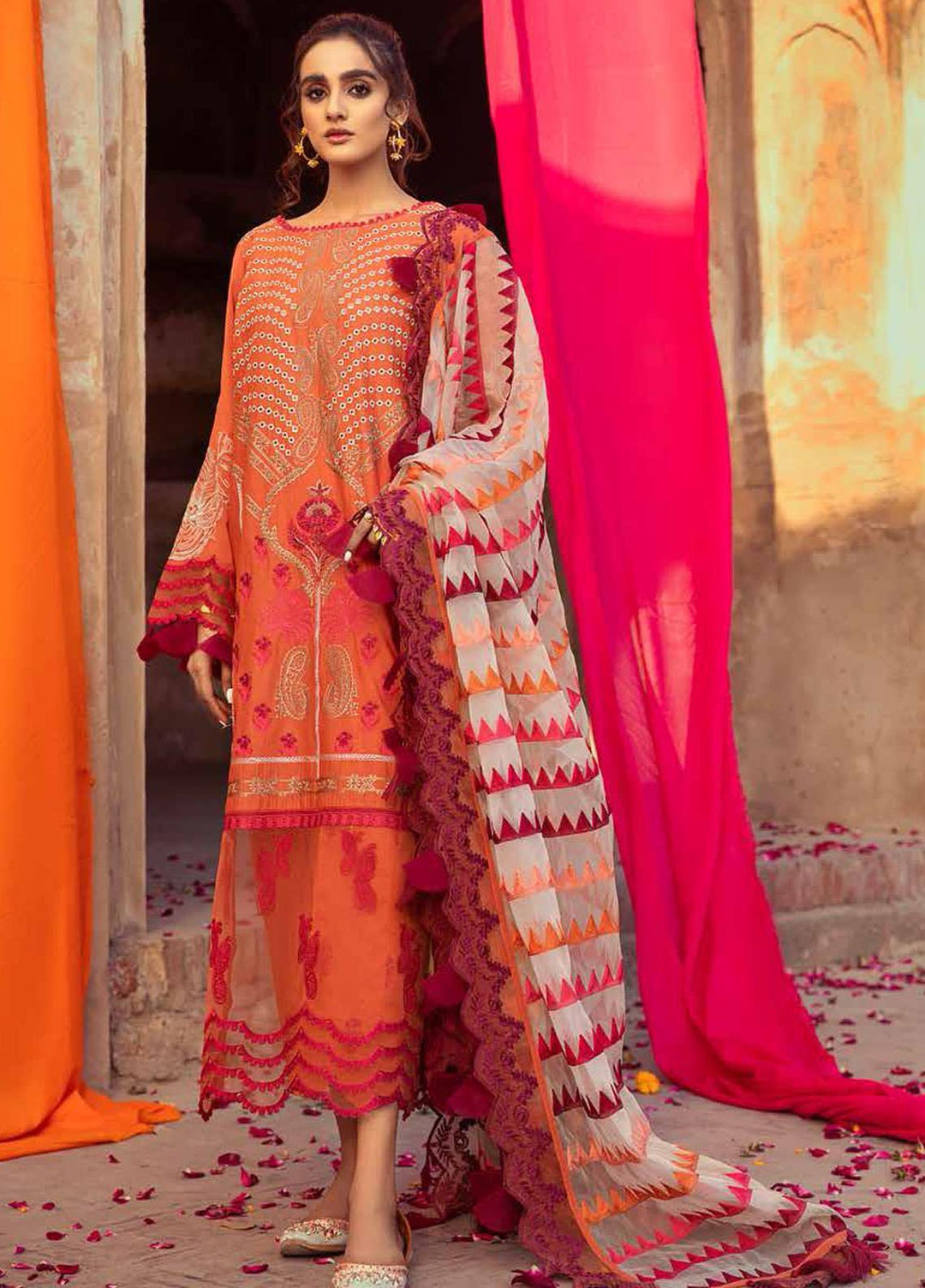 Gulzar By Charizma Embroidered Lawn Suits Unstitched 3 Piece CRZ21G 07 Saffron - Summer Collection
