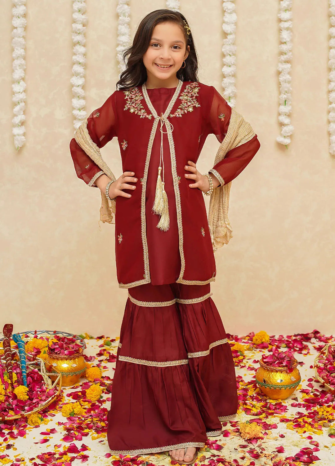 Gulzar by Modest Pret Chiffon 3 Piece Suit 8765 Maroon
