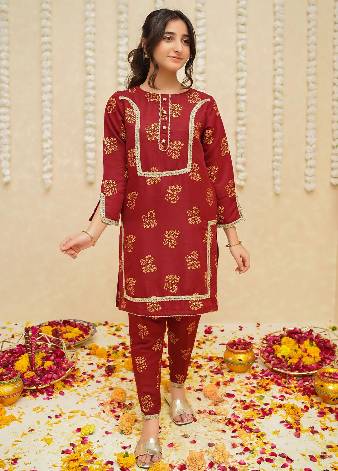 Gulzar by Modest Pret Rawsilk 3 Piece Suit 8935 Maroon