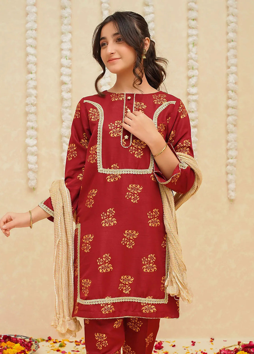 Gulzar by Modest Pret Rawsilk 3 Piece Suit 8935 Maroon