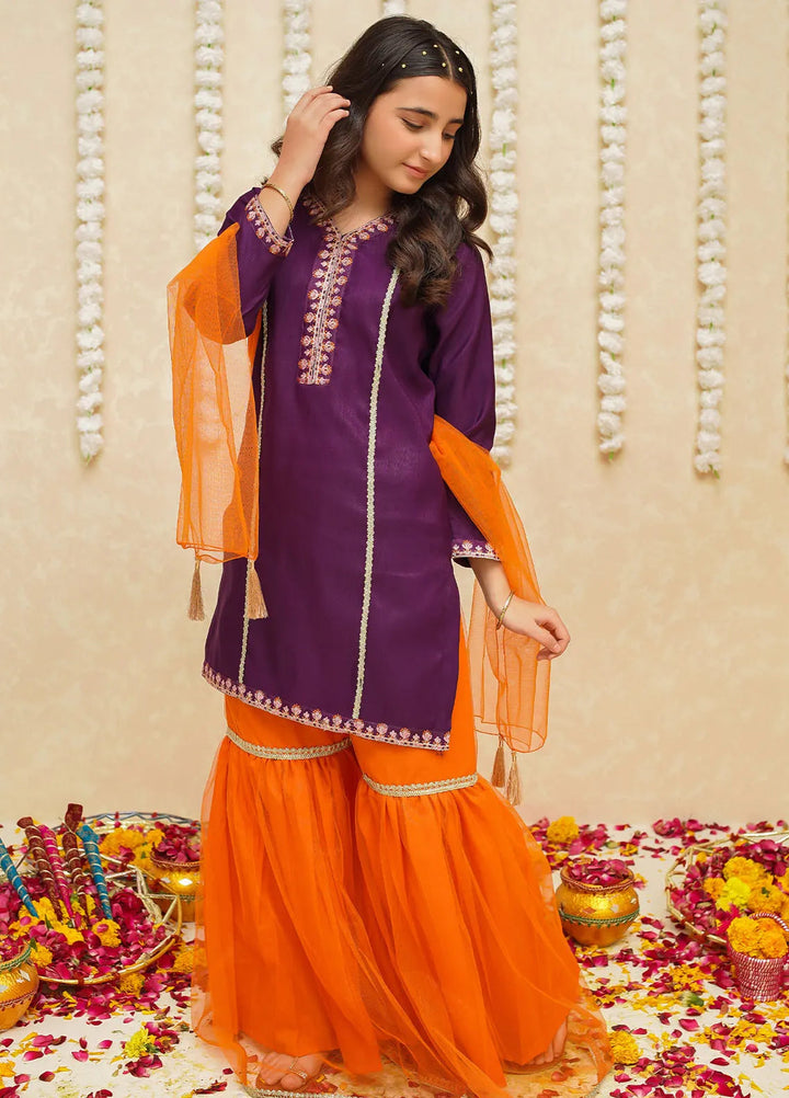Gulzar by Modest Pret Rawsilk 3 Piece Suit 8965 Purple