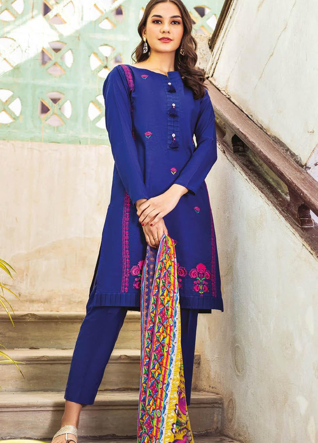 Orient Textile Embroidered Lawn Suits Unstitched 3 Piece OTL-21-013 Blue - Summer Collection
