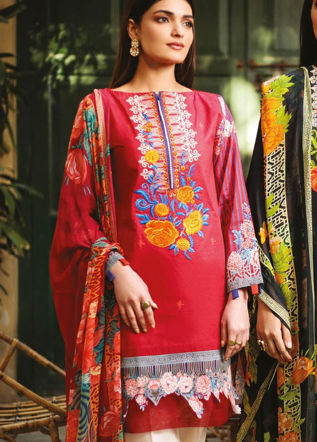 Orient Textile Embroidered Lawn Suits Unstitched 3 Piece OTL-21-020 Red - Summer Collection