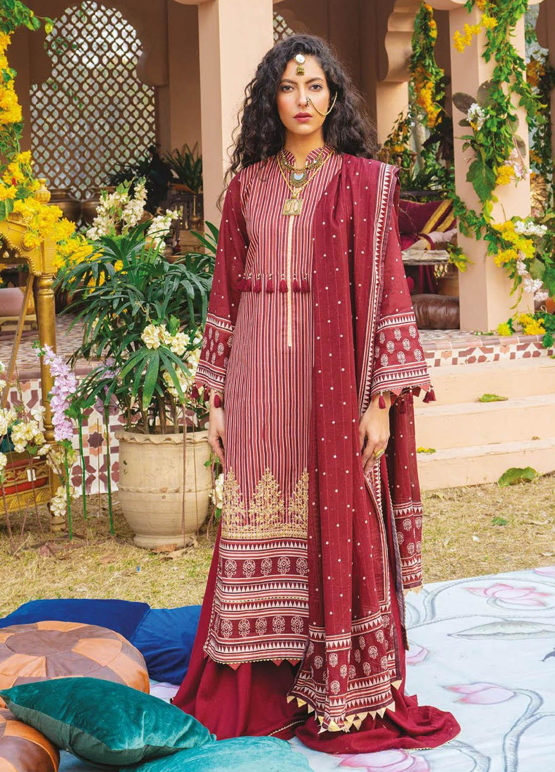 Orient Textile Embroidered Lawn Suits Unstitched 2 Piece OTL-21-027 Maroon - Summer Collection